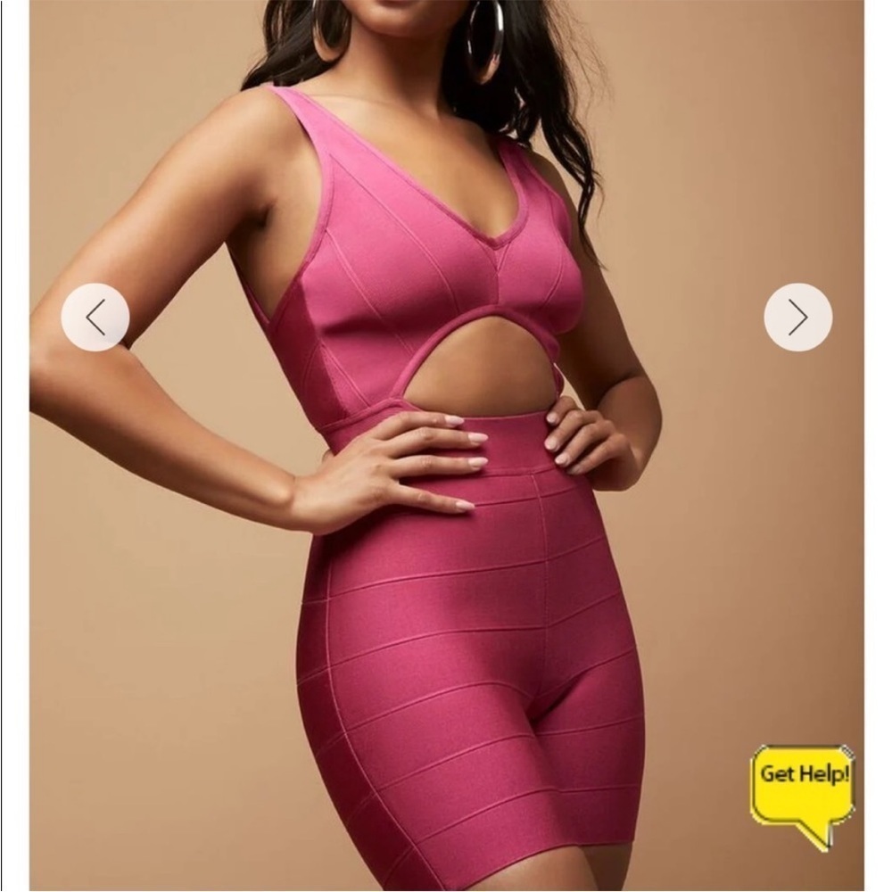 RARE HERVE LEGER X FOREVER 21 Pink Bandage Cut Out Romper - Picture 4 of 13